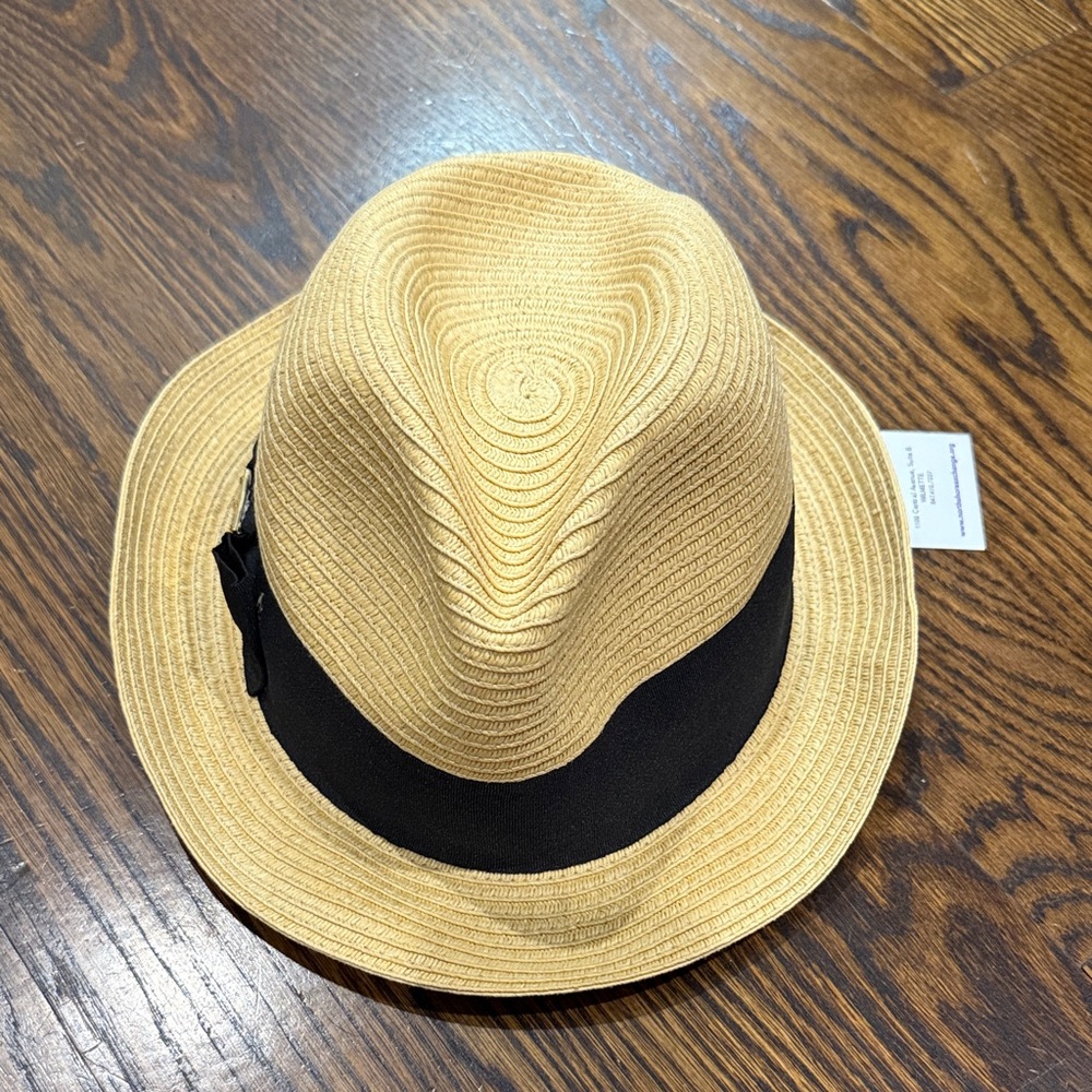 Tory Burch Tan Fedora Hat with Black Grosgrain Trim